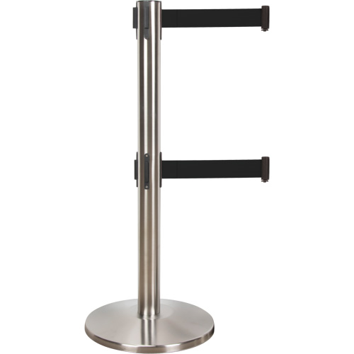 Dual Belt Crowd Control Barrier, Steel, 35" H, Black Tape, 7' Tape Length Consource
