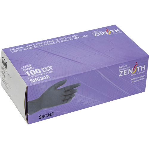 Gants jetables de calibre m&eacute;dical, Grand, Nitrile, 6 mils, Sans poudre, Noir, Classe 2 Consource