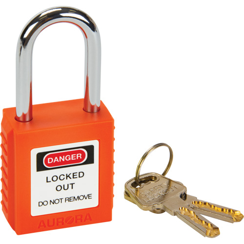 Verrou de s&eacute;curit&eacute;, Orange, Cl&eacute;s diff&eacute;rentes, Thermoplastique, Largeur de 1-1/2" Consource