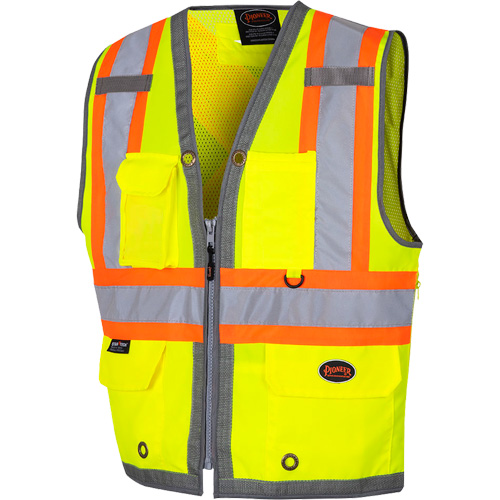 6673 Veste d'arpenteur au dos en maille avec fermeture &agrave; glissi&egrave;re, Jaune lime haute visibilit&eacute;, Petit, Polyester Consource