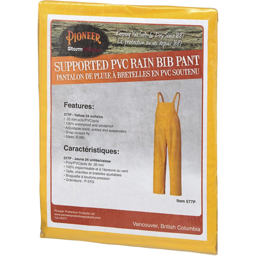 577P Storm Master&reg; Bib Pants, Small, Polyester/PVC, Yellow Consource