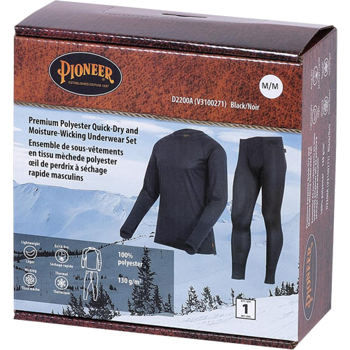 D2200A Ensemble de sous-v&ecirc;tements &agrave; s&eacute;chage rapide et &eacute;vacuation de l'humidit&eacute; de premi&egrave;re qualit&eacute;, Hommes, T-petit, Noir Consource