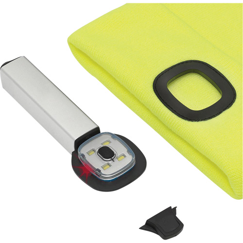 5676 Tuque en tricot avec lampe frontale &agrave; DEL, Doublure en Molleton, Taille unique, Jaune haute visibilit&eacute; Consource