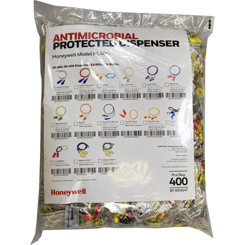Recharge de bouchons doreille LL-30 pour le distributeur HL400, Vrac - Sac en poly, Avec cordon Consource