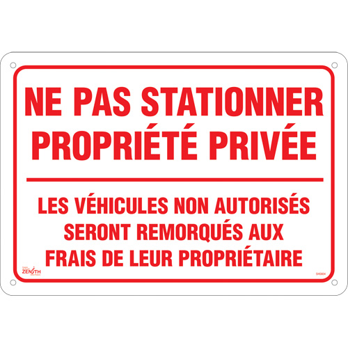 Enseigne  Ne pas stationner propri&eacute;t&eacute; priv&eacute;e , 14" x 20", Aluminium, Français Consource