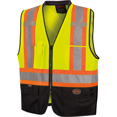 6895 Veste de s&eacute;curit&eacute; haute visibilit&eacute; bicolore avec fermeture &agrave; glissi&egrave;re sur tout le devant, Noir/Jaune lime haute visibilit&eacute;, 2T-Grand/3T-Grand, Polyester Consource
