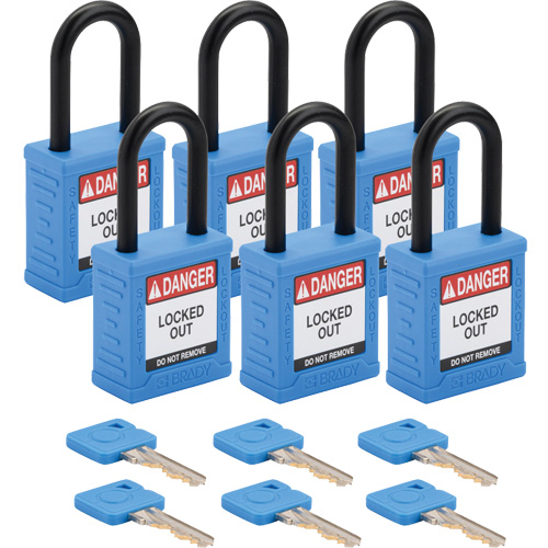Cadenas de verrouillage Velocity, Bleu, Cl&eacute;s diff&eacute;rentes, Nylon, Largeur de 1-1/2" Consource