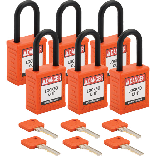 Cadenas de verrouillage Velocity, Orange, Cl&eacute;s diff&eacute;rentes, Nylon, Largeur de 1-1/2" Consource