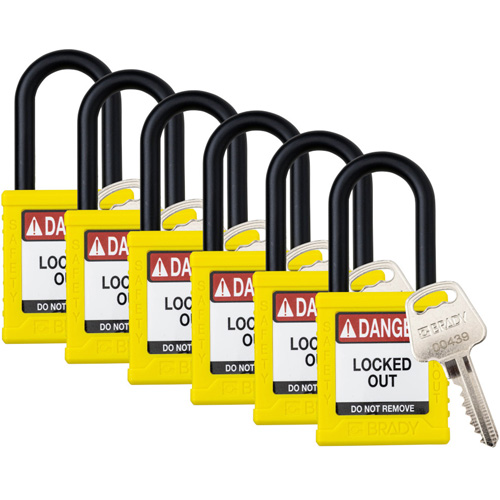 Velocity Lockout Padlocks, Yellow, Keyed Alike, Nylon, 1-1/2" Width Consource