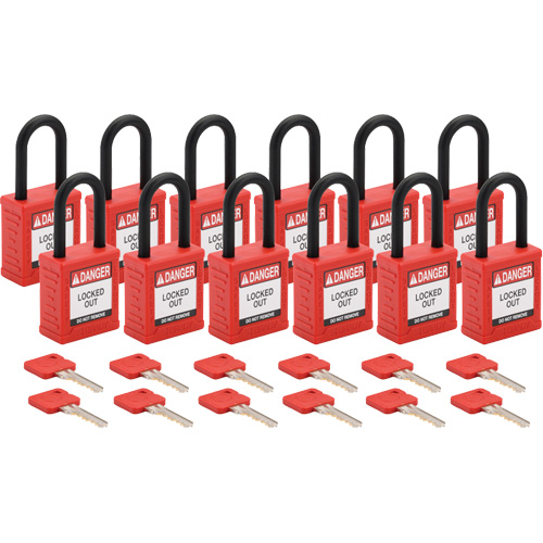 Velocity Lockout Padlocks, Red, Keyed Different, Nylon, 1-1/2" Width Consource