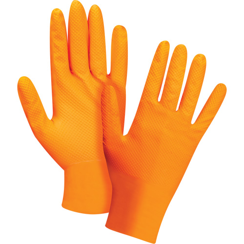 Heavyweight Tactile Grip Examination Gloves, Small, Nitrile, 8-mil, Powder-Free, Orange Consource