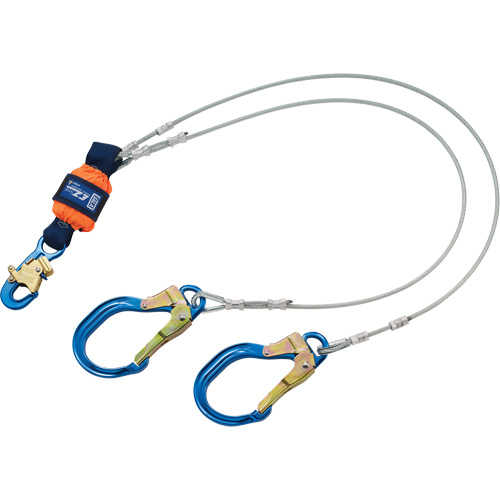 Energy Absorbing Lanyard, 6', Rebar Hook Center, Snap Hook Leg Ends, Metal Consource