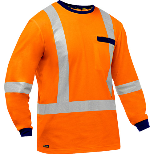 Bisley&reg; X-Back Long Sleeve Shirt, Poly-Cotton, Small, High Visibility Orange Consource