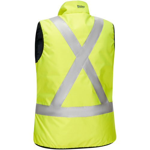 Bisley&reg; X-Back Women's Contoured Reversible Puffer Vest, High Visibility Lime-Yellow, Large, Polyester Consource