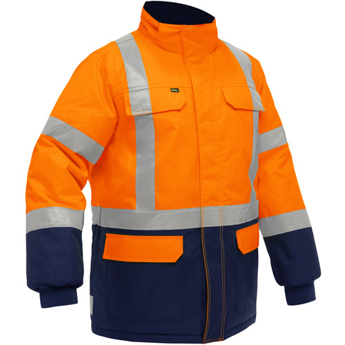 Manteau pour le froid extr&ecirc;me avec bas bleu marin et X au dos Bisley, Polyester, Orange haute visibilit&eacute;, 4T-Grand Consource