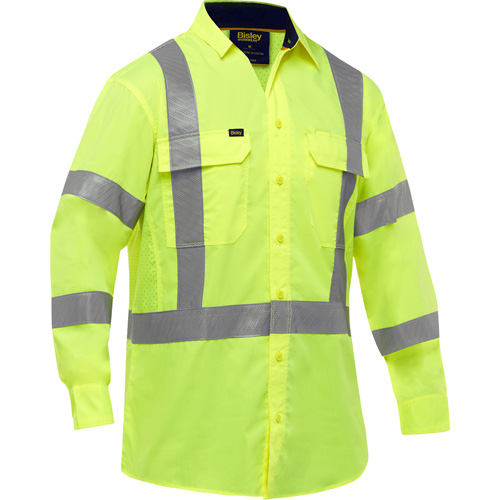 Bisley&reg; X-Back Long Sleeve Work Shirt with X-Airflow, Poly-Cotton, Small, High Visibility Lime-Yellow Consource