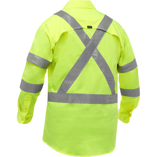 Bisley&reg; X-Back Long Sleeve Work Shirt with X-Airflow, Poly-Cotton, Small, High Visibility Lime-Yellow Consource