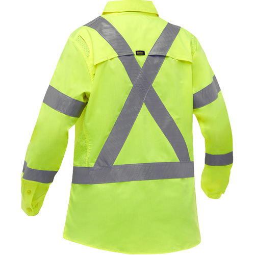 Chemise de travail &agrave; manches longues et X au dos Bisley avec X-Airflow pour femmes, Poly-coton, Petit, Jaune lime haute visibilit&eacute; Consource