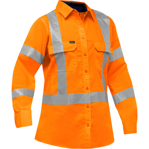Chemise de travail &agrave; manches longues et X au dos Bisley avec X-Airflow pour femmes, Poly-coton, Petit, Orange haute visibilit&eacute; Consource