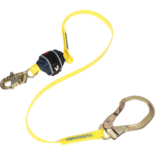 Coated Web Shock-Absorbing Lanyard, 6', Rebar Hook Center, Snap Hook Leg Ends Consource