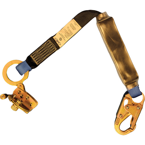 Trailing Rope Grab with Attached Shock Pack Lanyard, 2', Snap Hook Center, Snap Hook Leg Ends, Polyester Consource