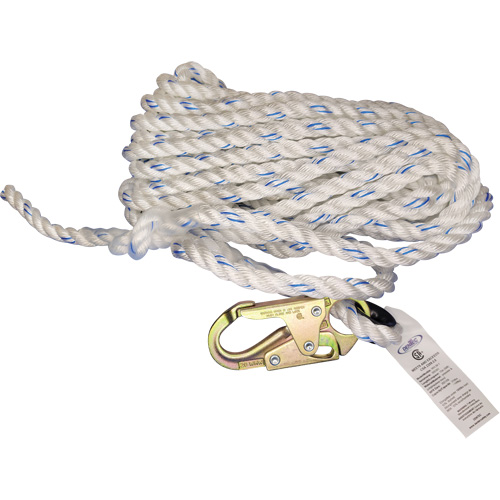 Cordage de s&eacute;curit&eacute; verticale avec mousqueton de 3/4" et cosse cœur Consource