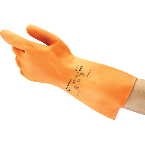 ALPHATEC&reg; 87-320 Gloves, Size 10, 11.8" L, Rubber Latex, Flock-Lined Inner Lining, 18-mil Consource