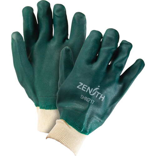 Double Dipped Green Gloves, 10" L, PVC, Cotton Jersey Inner Lining, 70-mil Consource