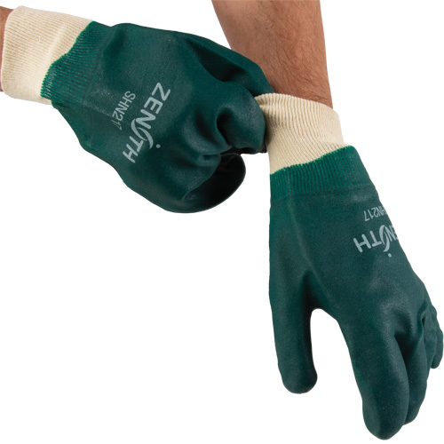 Double Dipped Green Gloves, 10" L, PVC, Cotton Jersey Inner Lining, 70-mil Consource