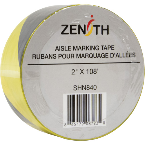 Ruban pour marquage d'all&eacute;es, 2" x 108', PVC, Noir et jaune Consource