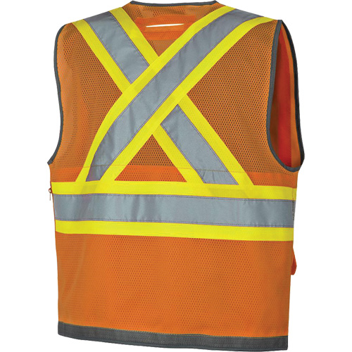 Veste de s&eacute;curit&eacute; pour arpenteur Pioneer avec fermeture &agrave; glissi&egrave;re et dos en maille, Orange haute visibilit&eacute;, Petit, Polyester Consource