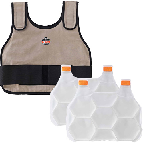 Veste de refroidissement &agrave; changement de phase standard avec sachets de recharge Chill-Its 6230, Petit/Moyen, Khaki Consource