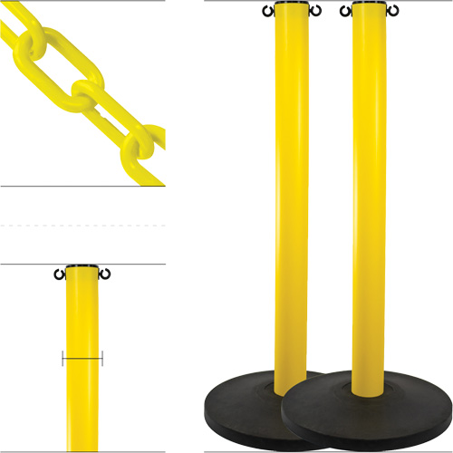 Ensemble de montants industriels avec chaîne en plastique, Hauteur de 37", Jaune Consource