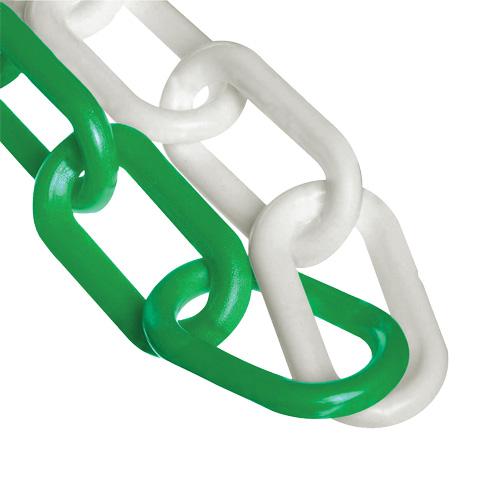Chaîne de barri&egrave;re en plastique &agrave; deux couleurs, Vert/Blanc, Maillon de 2", 500' de long Consource