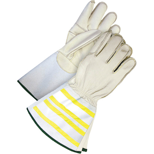 High-Visibility Utility Gloves with 6.25" Cuff, Small, Grain Cowhide Palm Consource