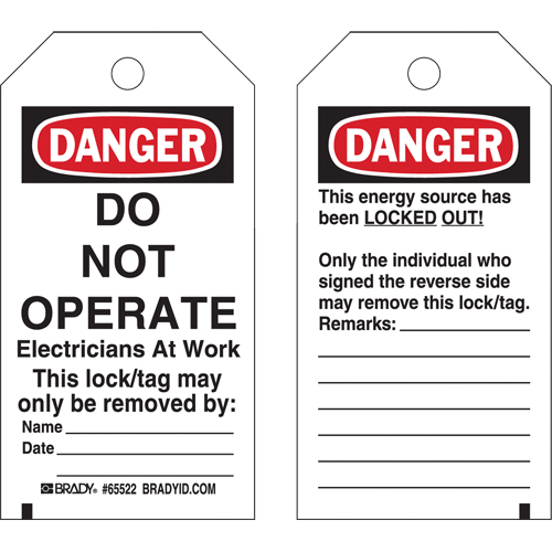 Lockout Tags, Plastic, 3" W x 5-1/2" H, English Consource