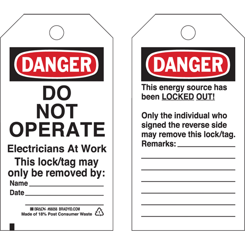 Lockout Tags, Plastic, 3" W x 5-3/4" H, English Consource
