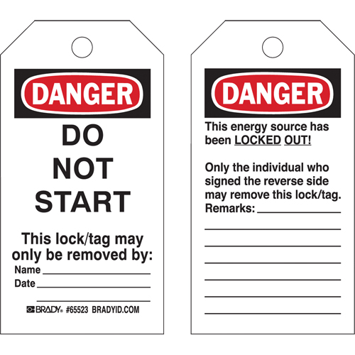 Lockout Tags, Plastic, 3" W x 5-1/2" H, English Consource