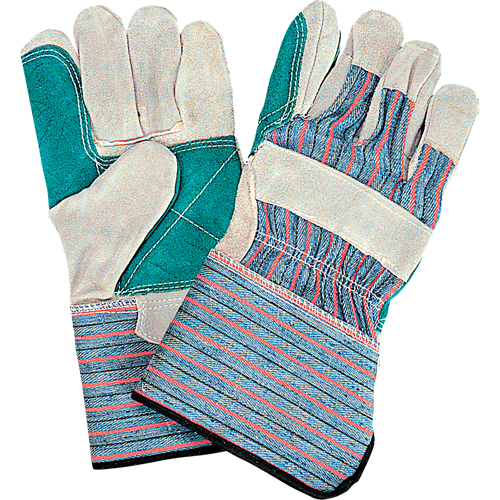 Gants d'ajusteur de qualit&eacute; standard &agrave; paume double, Grand, Paume en Cuir de vache refendu, Doublure en Coton Consource