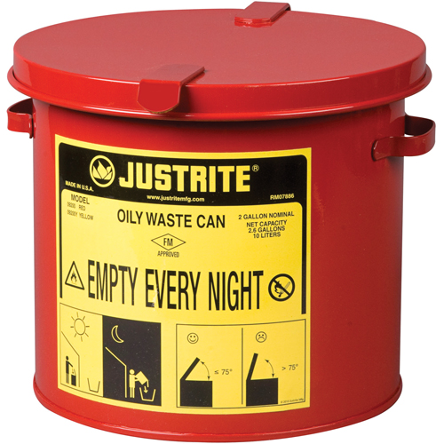 Oily Waste Cans, FM Approved/UL Listed, 2 US gal., Red Consource