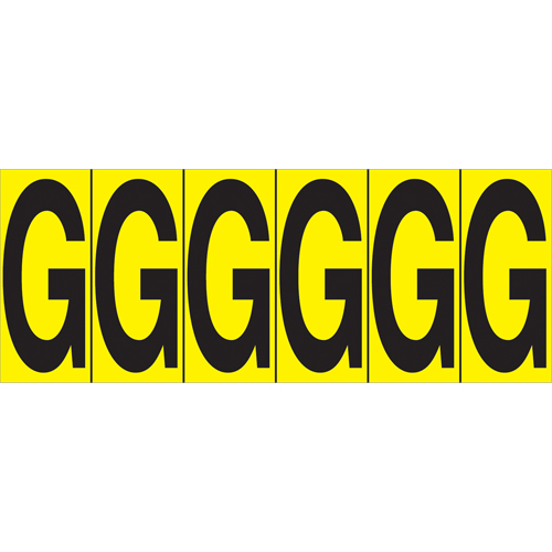 Rep&egrave;res adh&eacute;sifs &agrave; lettres individuelles, G, 2-15/16" h, Noir sur jaune Consource