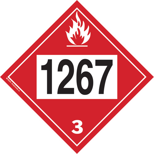 Plaque-&eacute;tiquette TMD 1267 pour liquide inflammable p&eacute;trole brut, Vinyle adh&eacute;sif Consource