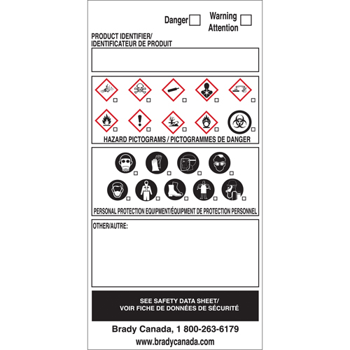 OTS WHMIS Labels, Vinyl, Sheet, 6" L x 3" W Consource