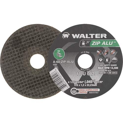 Zip Alu Cut-Off Wheel, 4-1/2" x 3/64", 7/8" Arbor, Type 1, Aluminum Oxide, 13300 RPM Consource