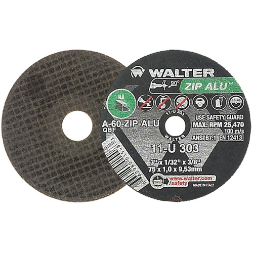 ZIP ALU Cutting Wheel, 3" x 1/32", 3/8" Arbor, Type 1, Aluminum Oxide, 25470 RPM Consource