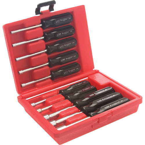 Jeu de tourne-&eacute;crous &agrave; mandrin perc&eacute; avec mallette en plastique rouge, 10 mcx, M&eacute;trique Consource
