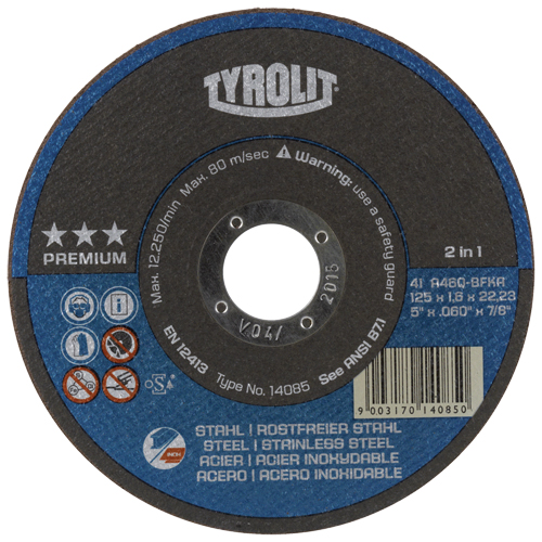 Disque de coupe, 5" x 1/16", Arbre de 7/8", Type 27, Oxyde d'aluminium, 12250 Tr/min Consource