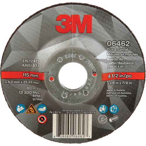 Meule &agrave; tronçonner, 4-1/2" x 1/8", Arbre de 7/8", Type 27, C&eacute;ramique Consource