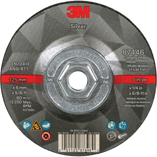Quick Change Silver Depressed Centre Grinding Wheel 87446, 5" x 1/4", 5/8"-11 Arbor, Type 27, Ceramic Consource