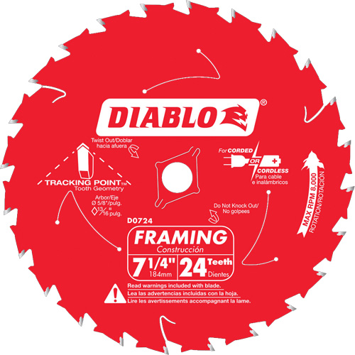 Lame de scie &agrave; charpente, 7-1/4", 24 dents, Pour Bois Consource
